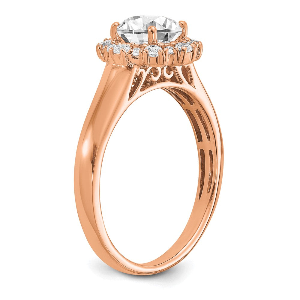 True Origin 14K Rose Gold 1/4 carat Lab Grown Diamond VS+ F+ Semi-Mount Round Halo Engagement Ring
