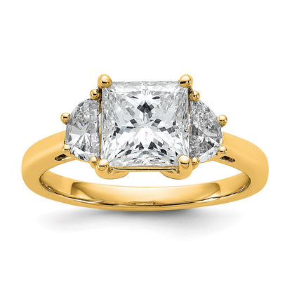14K Yellow Gold 2 1/2 carat Certified Lab Grown Diamond VS/SI+ G+ Princess and Half Moon Complete Three Stone Engagement Ring
