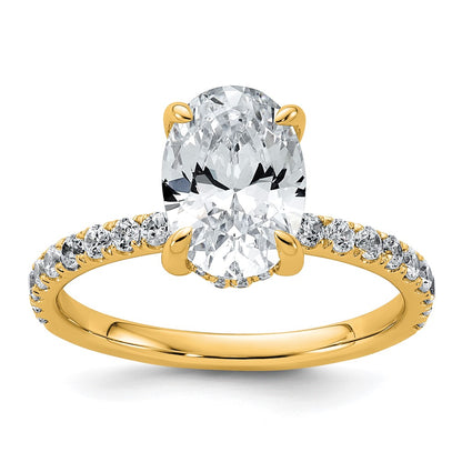 14K Yellow Gold 2 5/8 carat Certified Lab Grown Diamond VS/SI+ G+ Oval Complete Solitaire with Flair Engagement Ring