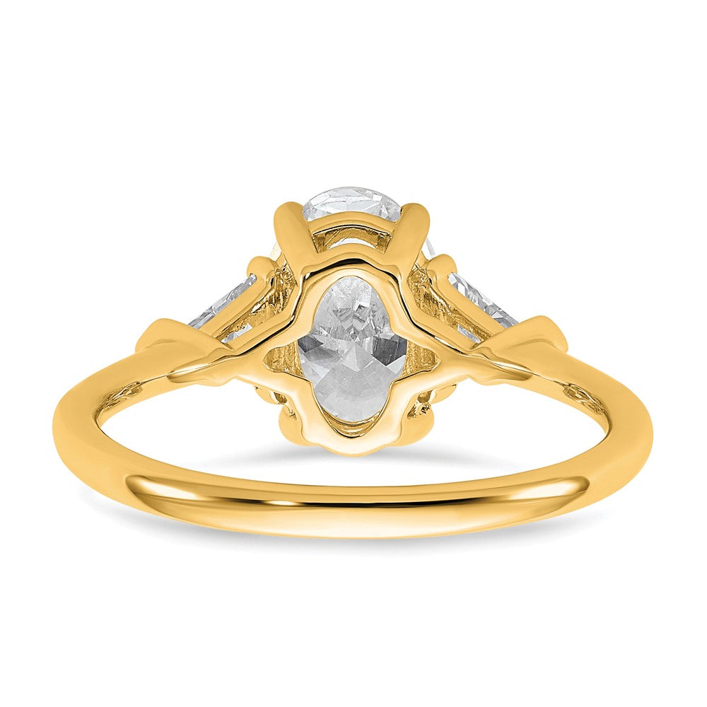 14K Yellow Gold 2 carat Certified Lab Grown Diamond VS+ F+ Complete Oval and Trillion Three Stone Engagement Ring