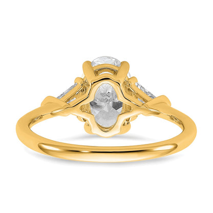 14K Yellow Gold 2 carat Certified Lab Grown Diamond VS+ F+ Complete Oval and Trillion Three Stone Engagement Ring