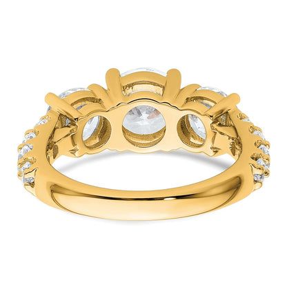 14K Yellow Gold 4 carat Lab Grown Diamond VS+ F+ Round Complete Three Stone Engagement Ring