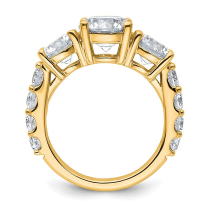 14K Yellow Gold 5 carat Lab Grown Diamond VS+ F+ Round Complete Three Stone Engagement Ring
