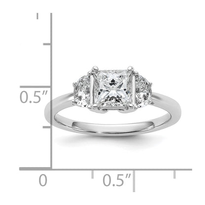14K White Gold 3/8 carat Lab Grown Diamond VS+ F+ Half Moon 1 carat Princess Center Semi Mount Three Stone Engagement Ring