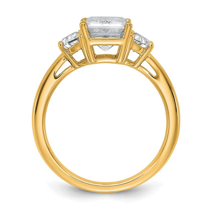 14K Yellow Gold 3 1/8 carat Certified Lab Grown Diamond VS+ F+ Complete Emerald and Half Moon Three Stone Engagement Ring