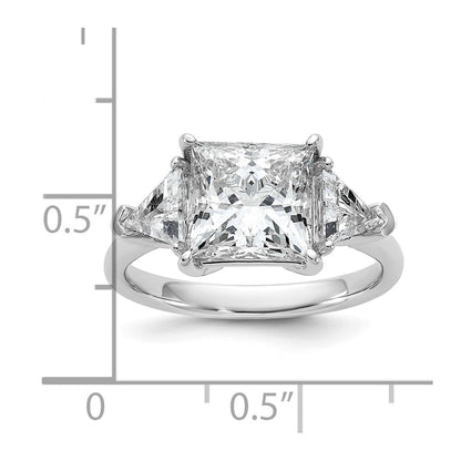 14K White Gold 4 1/8 carat Certified Lab Grown Diamond VS/SI+ G+ Princess and Trillion Complete Three Stone Engagement Ring