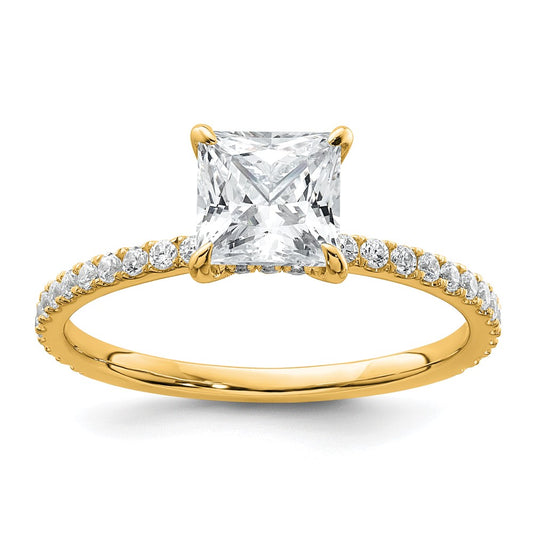 14K Yellow Gold 1 3/8 carat Certified Lab Grown Diamond VS/SI+ G+ Princess Complete Solitaire with Flair Engagement Ring