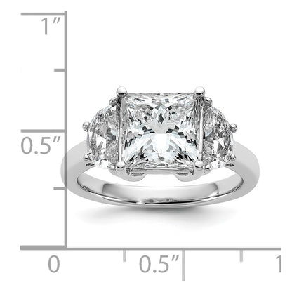 14K White Gold 4 carat Certified Lab Grown Diamond VS/SI+ G+ Princess and Half Moon Complete Three Stone Engagement Ring