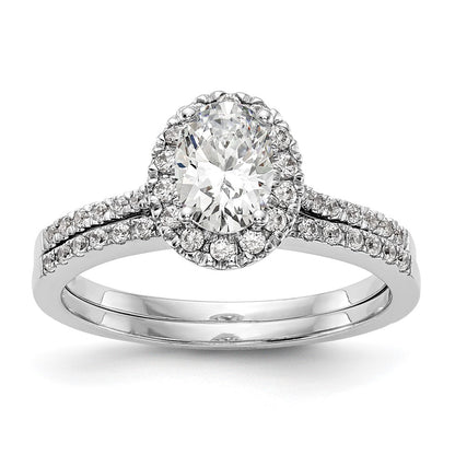 14K White Gold Halo (Holds 1 carat (7x5mm) Oval Center) 1/4 carat Diamond Semi-mount Engagement Ring