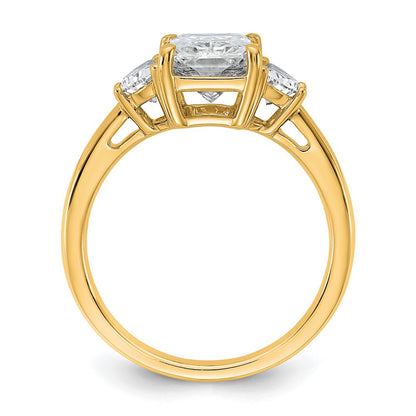 14K Yellow Gold 3 1/8 carat Certified Lab Grown Diamond VS+ F+ Radiant and Half Moon Complete Three Stone Engagement Ring