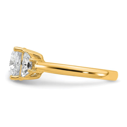 14K Yellow Gold 5/8 carat Lab Grown Diamond VS/SI+ G+ Half Moon and 2 1/2 carat Cushion Center Semi Mount Three Stone Engagement Ring