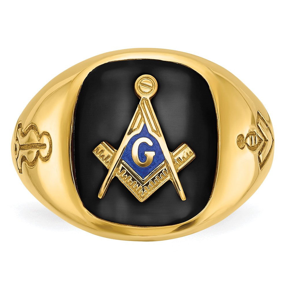 IBGoodman 14K Men's Polished and Grooved with Onyx Blue Lodge Master Masonic Ring