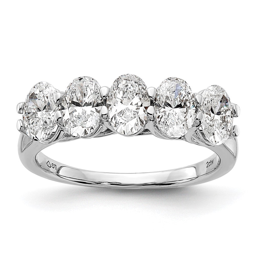 True Origin 14K White Gold 2 carat Lab Grown Diamond VS+ F+ Complete Oval Five Stone Ring