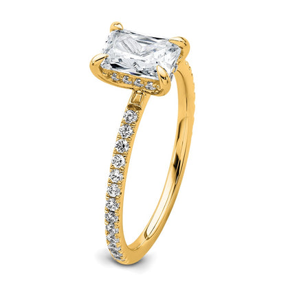 14K Yellow Gold 1 1/3 carat Certified Lab Grown Diamond VS/SI+ G+ Radiant Complete Solitaire with Flair Engagement Ring