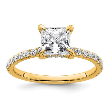 14K Yellow Gold 2 carat Certified Lab Grown Diamond VS/SI+ G+ Princess Complete Solitaire with Flair Engagement Ring