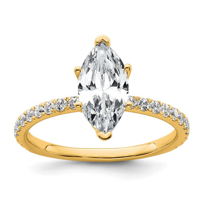 14K Yellow Gold 2 carat Certified Lab Grown Diamond VS/SI+ G+ Marquise Complete Solitaire with Flair Engagement Ring