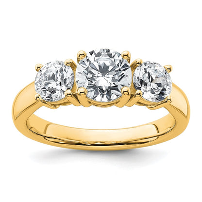 14K Yellow Gold 2 carat Lab Grown Diamond VS+ F+ Three Stone Complete Engagement Ring