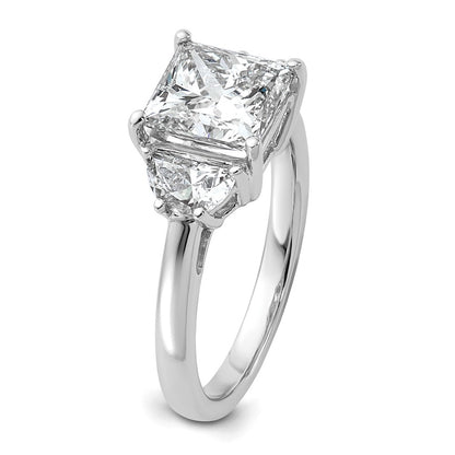 14K White Gold 5/8 carat Lab Grown Diamond VS/SI+ G+ Half Moon 2 1/2 carat Princess Center Semi Mount Three Stone Engagement Ring