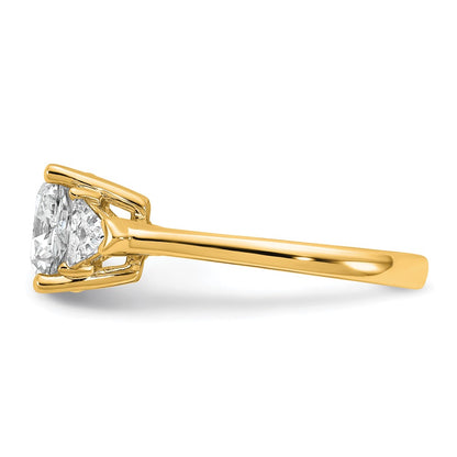 14K Yellow Gold 3 1/8 carat Certified Lab Grown Diamond VS+ F+ Cushion and Triangle Complete Three Stone Engagement Ring