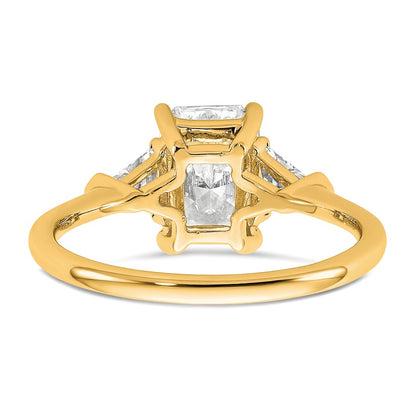 14K Yellow Gold 2 carat Certified Lab Grown Diamond VS+ F+ Radiant and Triangle Complete Three Stone Engagement Ring