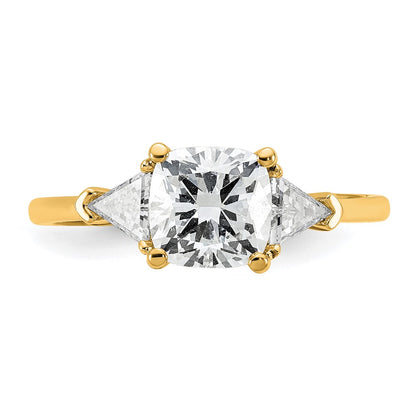 14K Yellow Gold 2 carat Certified Lab Grown Diamond VS+ F+ Cushion and Triangle Complete Three Stone Engagement Ring