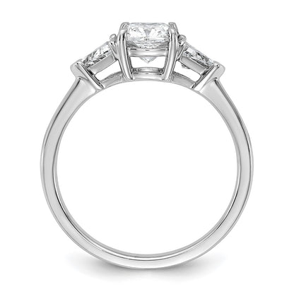 14K White Gold 1 1/2 carat Certified Lab Grown Diamond VS/SI+ G+ Cushion and Triangle Complete Three Stone Engagement Ring