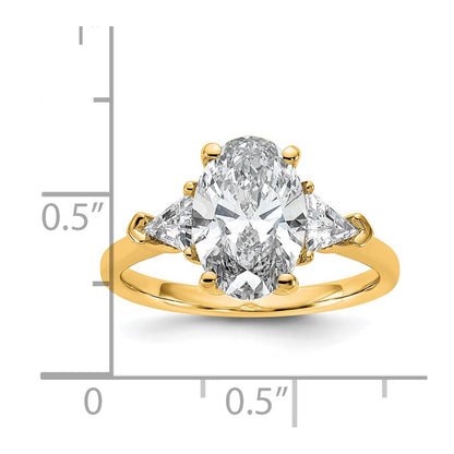 14K Yellow Gold 3 1/8 carat Certified Lab Grown Diamond VS/SI+ G+ Complete Oval and Trillion Three Stone Engagement Ring