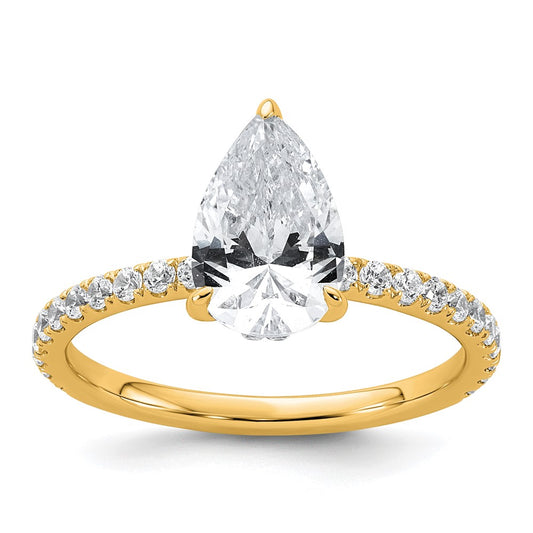 14K Yellow Gold 2 carat Certified Lab Grown Diamond VS/SI+ G+ Pear Complete Solitaire with Flair Engagement Ring