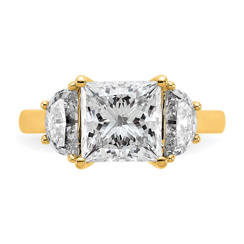 14K Yellow Gold 4 carat Certified Lab Grown Diamond VS+ F+ Princess and Half Moon Complete Three Stone Engagement Ring