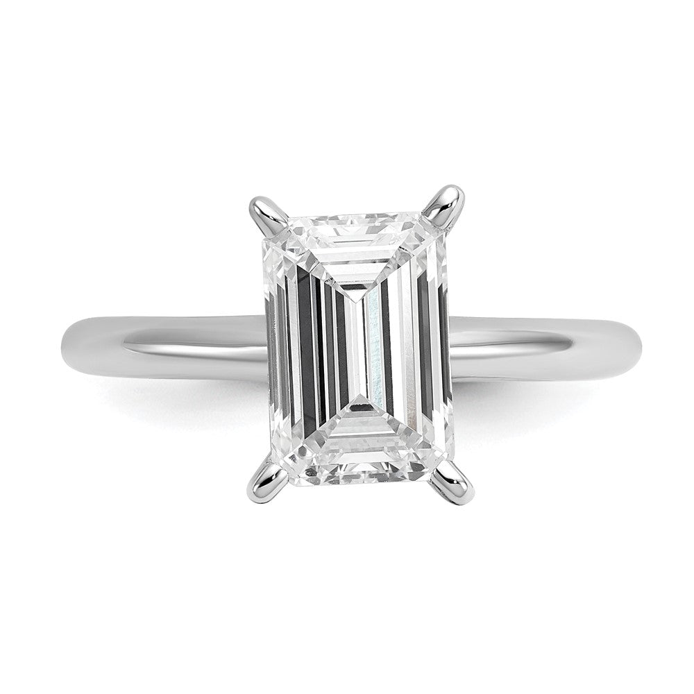 14K White Gold 2 1/2 carat Lab Grown Diamond VS+ F+ Emerald Solitaire Complete Engagement Ring