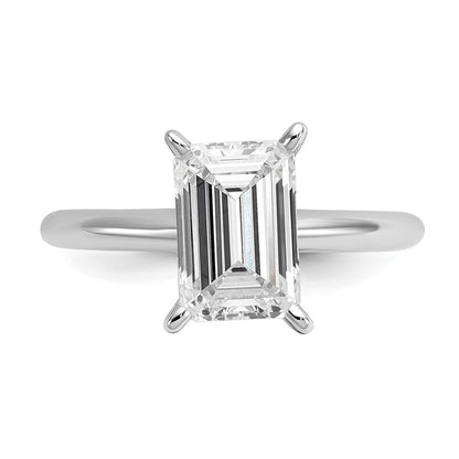 14K White Gold 2 1/2 carat Lab Grown Diamond VS+ F+ Emerald Solitaire Complete Engagement Ring