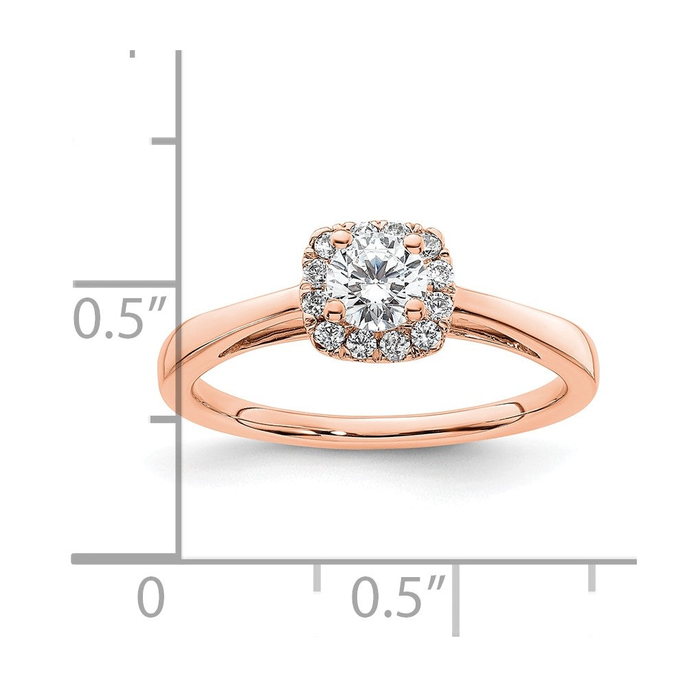 14K Rose Gold Halo (Holds 1/4 carat (4.1mm) Round Center) 1/8 carat Diamond Semi-mount Engagement Ring