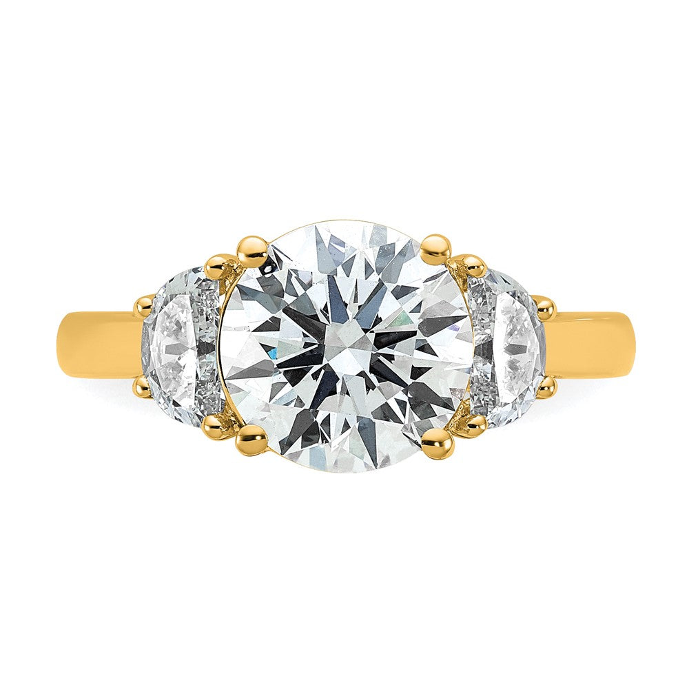 14K Yellow Gold 5/8 carat Lab Grown Diamond VS/SI+ G+ 2 1/2 carat Center Round Semi Mount Three Stone Engagement Ring