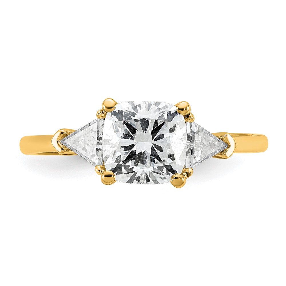 14K Yellow Gold 2 carat Certified Lab Grown Diamond VS/SI+ G+ Cushion and Triangle Complete Three Stone Engagement Ring