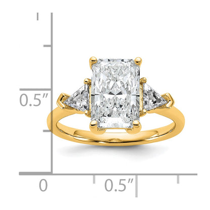 14K Yellow Gold 5/8 carat Lab Grown Diamond VS/SI+ G+ Triangle 2 1/2 carat Radiant Center Semi Mount Three Stone Engagement Ring