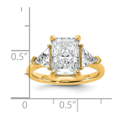 14K Yellow Gold 5/8 carat Lab Grown Diamond VS/SI+ G+ Triangle 3 carat Radiant Center Semi Mount Three Stone Engagement Ring