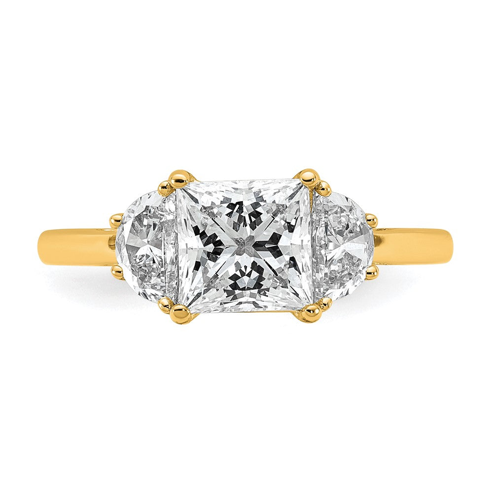 14K Yellow Gold 2 carat Certified Lab Grown Diamond VS+ F+ Princess and Half Moon Complete Three Stone Engagement Ring