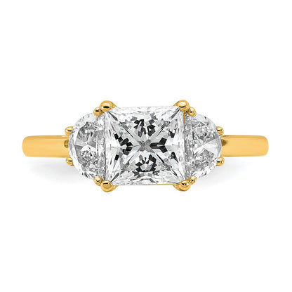14K Yellow Gold 2 carat Certified Lab Grown Diamond VS+ F+ Princess and Half Moon Complete Three Stone Engagement Ring