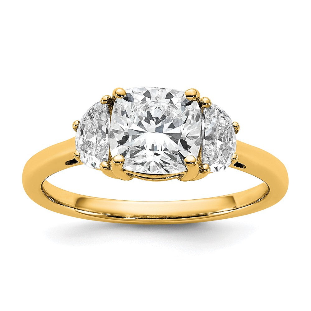 14K Yellow Gold 2 carat Certified Lab Grown Diamond VS/SI+ G+ Complete Cushion and Half Moon Three Stone Engagement Ring