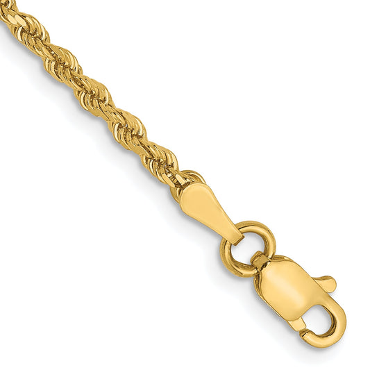 8 Inch 14K Yellow Gold 2mm Diamond Cut Rope Chain Bracelet