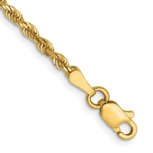 8 Inch 14K Yellow Gold 2.5mm Diamond Cut Rope Chain Bracelet