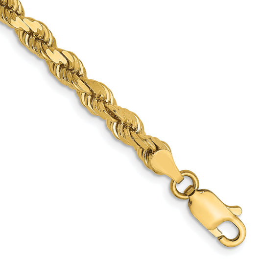 7 Inch 14K Yellow Gold 4mm Diamond Cut Rope Chain Bracelet