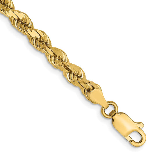 8 Inch 14K Yellow Gold 4mm Diamond Cut Rope Chain Bracelet