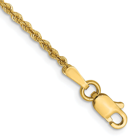7 Inch 14K Yellow Gold 1.6mm Solid Regular Rope Chain Bracelet