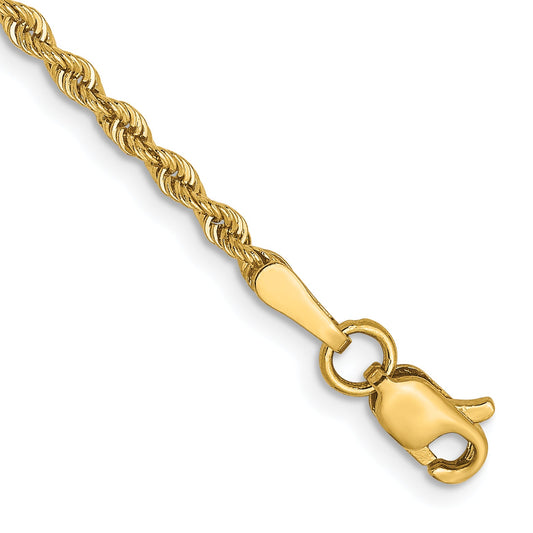 7 Inch 14K Yellow Gold 2mm Solid Regular Rope Chain Bracelet