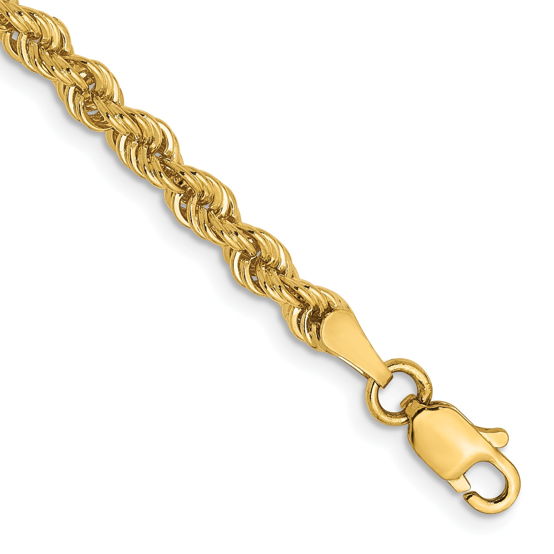 7 Inch 14K Yellow Gold 3mm Solid Regular Rope Chain Bracelet (7055-7 ...