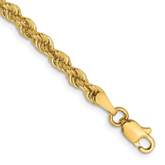 7 Inch 14K Yellow Gold 3mm Solid Regular Rope Chain Bracelet