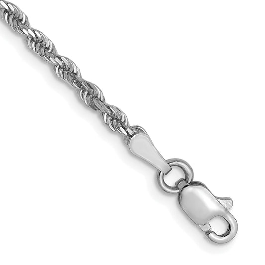 8 Inch 14K White Gold 2.5mm Diamond Cut Rope Chain Bracelet