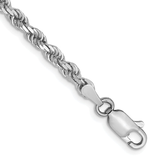 8 Inch 14K White Gold 3mm Diamond Cut Rope Chain Bracelet