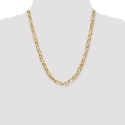 22 Inch 14K Yellow Gold 6.00mm Flat Figaro Chain Necklace